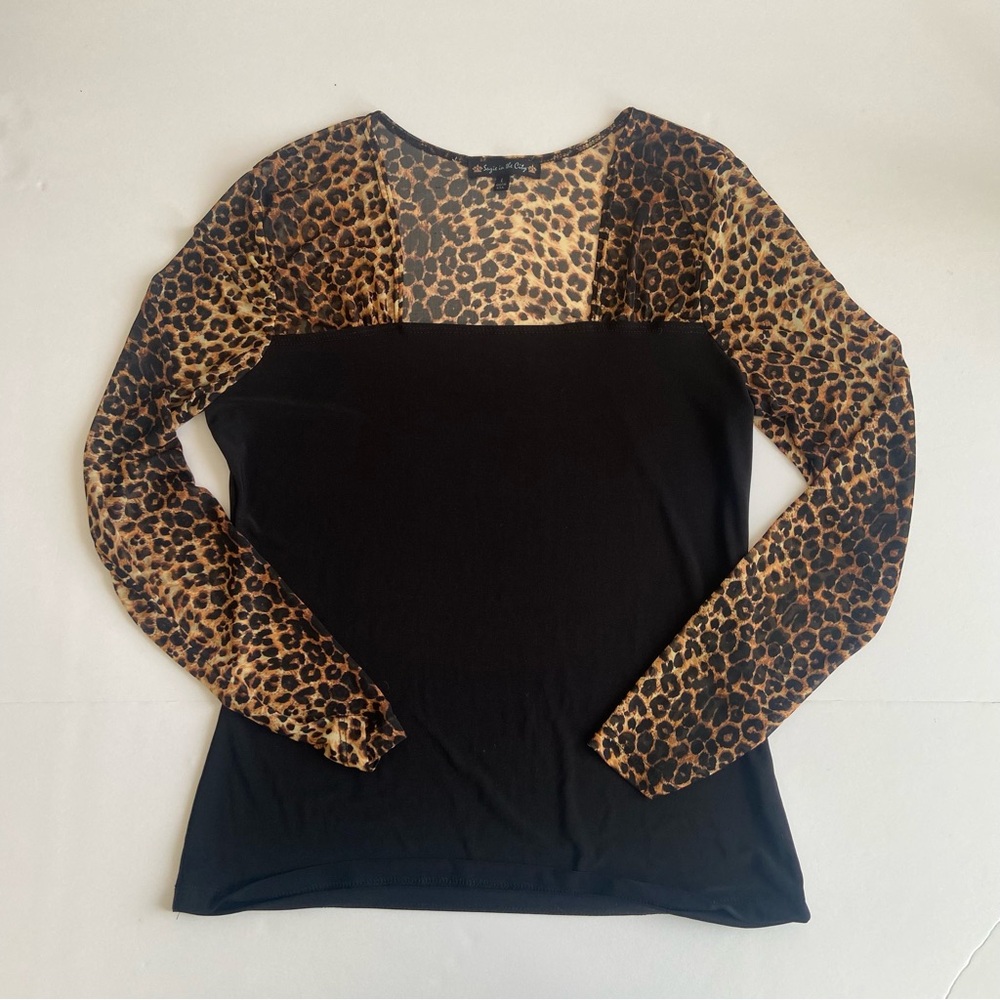 Susie in the City Leopard Print Black Women's Top Sheer Size L